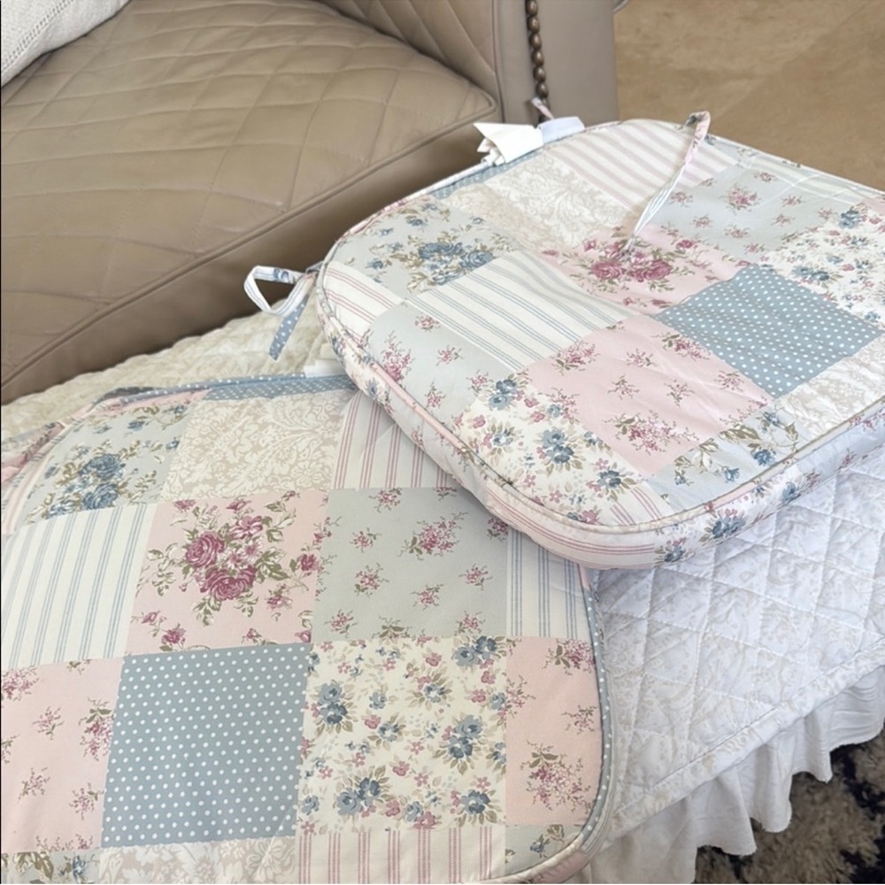 Shabby Chic Patchwork Cushion in Pink, Blue, and Cream